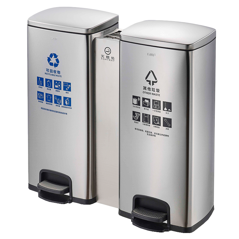 Stainless Steel Pedal Trash Can Large Wet And Dry Double Bucket With Lid Garbage Sorting Box 60 Liters Sand Silver Steel 【641*290*690 mm】