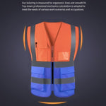 Highly Visibility Original Safety Vest with 4 Highly Reflective Strips Safety Zipper Breathable Fabric for Outdoor Work Jogging Sports - Orange + Blue