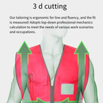 Reflective Vest Zipper Multi-Pocket Safety Vest Traffic Safety Warning Vest 4 Reflective Strips for Sanitation Construction Riding - Fluorescent Red