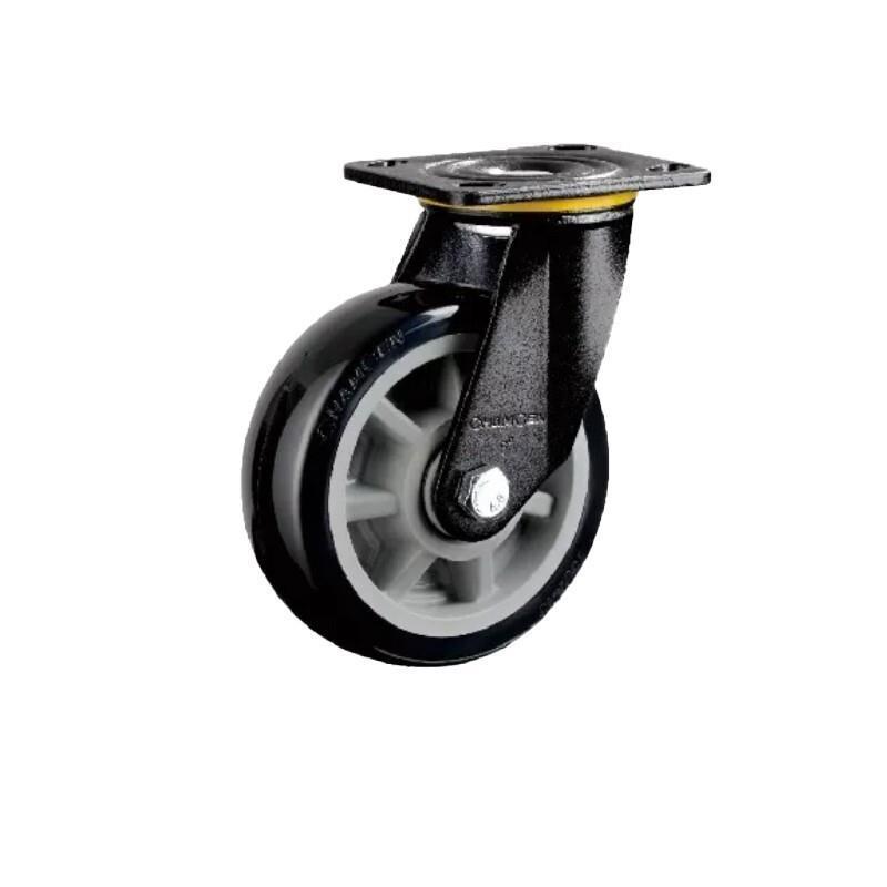 Black 6 Inch Plate Swivel Caster 4pcs Pack Flat Bottom Movable Heavy Duty Gray Core Polyurethane Caster Universal Wheel - 4pcs