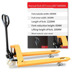 3t Pallet Forklift Hydraulic Truck Manual Forklift With Nylon Wheel Length 1800mm, Outer Width 685mm, Inner Width 365mm
