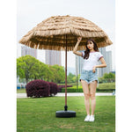 Outdoor Umbrella Big Folding Sun Umbrella Beach Umbrella Scenic Area Umbrella 2.4 M Straw Umbrella + Iron Frame Base