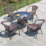 Outdoor Rattan Woven Folding Tables And Chairs Leisure Courtyard Five Or Three Piece Set Sun Umbrella Combination 90 CM Rattan Square Table + Chair