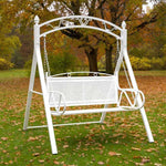 Outdoor Swing Leisure Rocking Chair Hanging Chair Athens White + Double Exquisite Cushion Flower Rattan + Colored Lamp