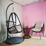 Balcony Hanging Basket Rattan Chair Swing Cradle Hanging Chair Indoor Table And Chair Leisure Furniture Space Basket White Single Person + Tea Table + Leisure Chair
