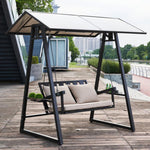 Outdoor Swing Rocking Chair Courtyard Double Hanging Chair Household Balcony Solar Iron Cast Aluminum Swing Luxury Brown + Cushion Pillow