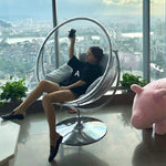 Hanging Basket Rattan Chair Nordic Wind Net Red Glass Ball Transparent Bubble Chair Hemispherical Hanging Chair Space Chair Acrylic Girl Heart Room Sitting Style (round) With Cushion And Lighting