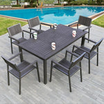 6 Chairs With 160 * 90cm Table Outdoor Tables And Chairs Courtyard Open Balcony Leisure Hotel Garden Terrace Cafe Bar Dining Anti-corrosion Wood