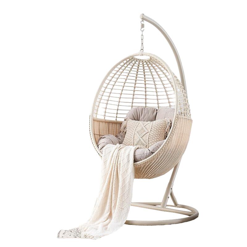 Hanging Basket Rattan Chair Household Lazy Hammock Indoor Balcony Leisure Hanging Basket Chair Bird's Nest Hanging Chair Bamboo Basket White