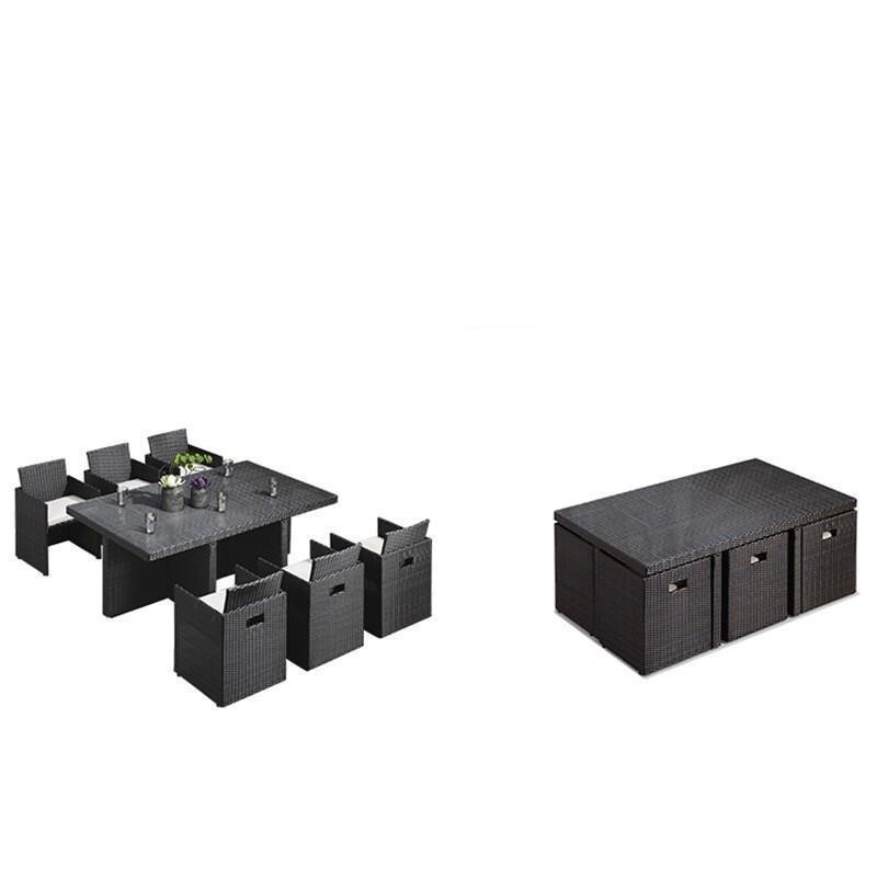 Three Five Piece Set Dining Table Black 1 Table 8 Chairs Combination Outdoor Table And Chair Combination Balcony Courtyard Garden Outdoor Terrace Rattan Chair Leisure Rattan Woven Tea Table