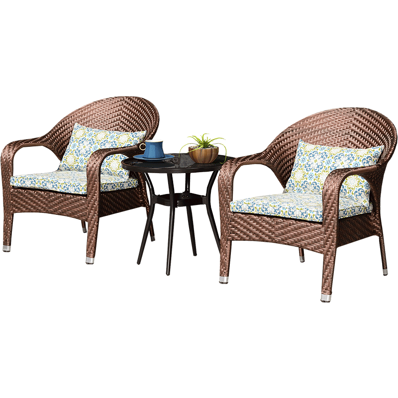 Three Piece Set Balcony Sofa Rattan Chair Terrace Balcony Tables And Chairs Tea Table Combination Courtyard Living Room Leisure Double Sofa Chair