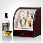 CHIYODA Watch Winder Deluxe Piano Baking Varnished Handmade Wooden Watch Box With Quiet Mabuchi Motor And 12 Rotation Modes, LCD Digital Display