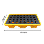 Spill Pallet Two Drums Pallet 120 Liters Spill Capacity 130*680*300mm Injection Molding Process Leak-proof Pallet Platform Chemical Warehouse Oil Container Petroleum Drums Dangerous Waste Liquid Oil Pan