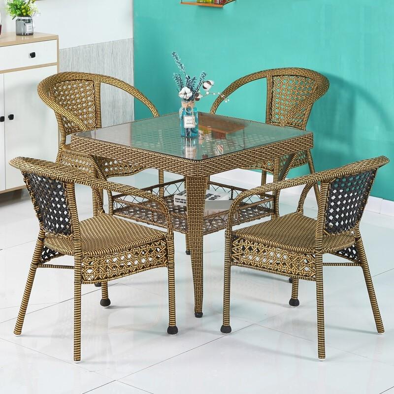 Tea Table Table And Chair Set Rattan Chair Balcony Outdoor Chair Leisure Stool Living Room Outdoor Furniture Combination 4 +1 80 Square