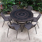 Outdoor Barbecue Cast Aluminum Table And Chair Villa Garden Outdoor Courtyard Iron Combination 6 Bordeaux Chair + 1 Aluminum Grill Round 122cm