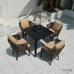 Outdoor Courtyard Rattan Chair Leisure Balcony Table Chair Sunshade Umbrella [4 Chairs 80 Plastic Wood Square Table Roman Umbrella]