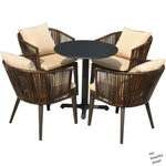 Outdoor Courtyard Rattan Chair Leisure Balcony Table Chair Sunshade Umbrella [4 Chairs 80 Plastic Wood Square Table Roman Umbrella]