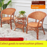 Single Weaving Chair Living Room Teng Chair Tea Table Elderly Leisure Armchair Balcony Small Table And Chair Combination (honey Color)