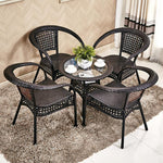 Balcony Table Chair Rattan Chair Outdoor Small Tea Table Combination Leisure Rattan Chair Four Chairs One Table [antique Yellow] With Cushion