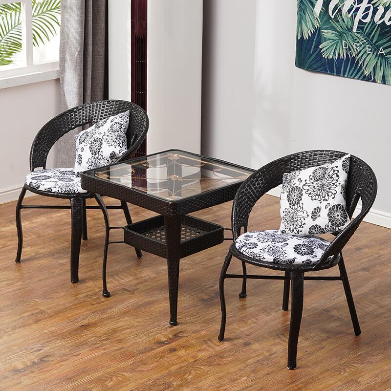 Balcony Tables And Chairs Rattan Chair Three Piece Set Woven Chair Household Small Square Table Leisure Tables And Chairs Coffee Black