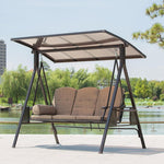 Outdoor Swing Rocking Chair Balcony Iron Double Swing Chair Outdoor Garden Hammock [Cushion + Atmosphere Lamp] Three Person Swing