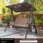 Outdoor Swing Rocking Chair Balcony Iron Double Swing Chair Outdoor Garden Hammock [Cushion + Atmosphere Lamp] Three Person Swing