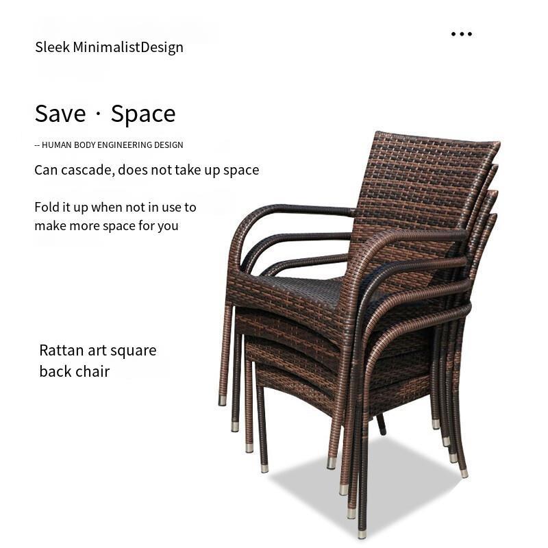 Outdoor Table And Chair Rattan Chair Outdoor Rattan High Back Armchair (2 Chairs 1 Table 60 CM Round Transparent Table) Brown Coffee Color