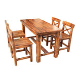 Outdoor Carbonized Anticorrosive Wood Table And Chair Combination Courtyard Open Balcony Garden Solid Wood 80 CM Square Table 4 Chairs