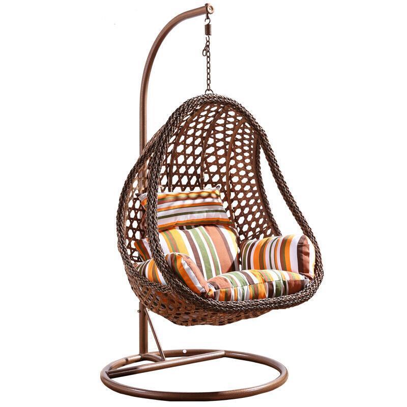 Hanging Basket Rattan Chair Rocking Chair Swing Family Hammock Indoor Balcony Drop Hanging Basket Brown + Tea Table + Chair Thickened And Enlarged Suspender
