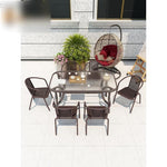 Balcony Leisure Table And Chair Combination Outdoor Iron Outdoor Terrace With Umbrella Rattan Chair Three Piece Rattan 6 + 1 [120 * 80cm Long Table]