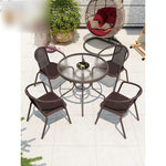 Balcony Leisure Table And Chair Combination Outdoor Iron Outdoor Terrace With Umbrella Rattan Chair Three Piece Rattan 6 + 1 [120 * 80cm Long Table]