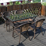 Outdoor Courtyard Table And Chair Combination Balcony Rattan Three Piece Set Modern Simple Home Stay Rattan Chair Resort Courtyard Teahouse PE Imitation Leisure Combination 2 High Back Chairs + 64 Storage Table