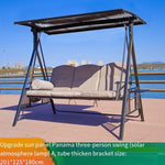 Rocking Chair Reclining Outdoor Swing Cast Aluminum Alloy Solar Hanging Balcony Two Person Leisure Basket Adult Courtyard - USun Panel Three Person + Solar Atmosphere Lamppgrade - PC