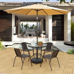 Outdoor Sunshade Umbrella Terrace Garden Solar Lamp Stall Large Sun Courtyard Iron Straight Rod Single Top Khaki + Water Seat