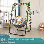 Hanging Chair Basket Cane Swing Indoor Cradle Hammock Bedroom Balcony Leisure Bird's Nest Orchid Rocking Courtyard Single Adult Net Red [ordinary] White Swing + Cushion + Carpet