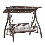 Rocking Chair Recliner Swing Outdoor Courtyard Aluminum Alloy Hanging Rattan Garden Family Villa [upgraded Aluminum Roof + Pedal] Double Seat - With Solar Light