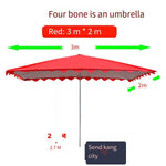 Beach Umbrella Sun Sunshade  Large Inclined Shop Commercial Large Square Umbrella Outdoor Stall Business Red [positive Umbrella] 3x2m Thickened Four Bone Support And Base