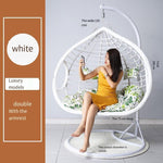 Hanging Basket Single Chair Balcony Swing Indoor Rattan Rocking Reclining Chair Bird's Nest Courtyard Rattan Single Double Bird's Nest Dormitory Bedroom Hammock Single White With Armrest + Big Gift Bag