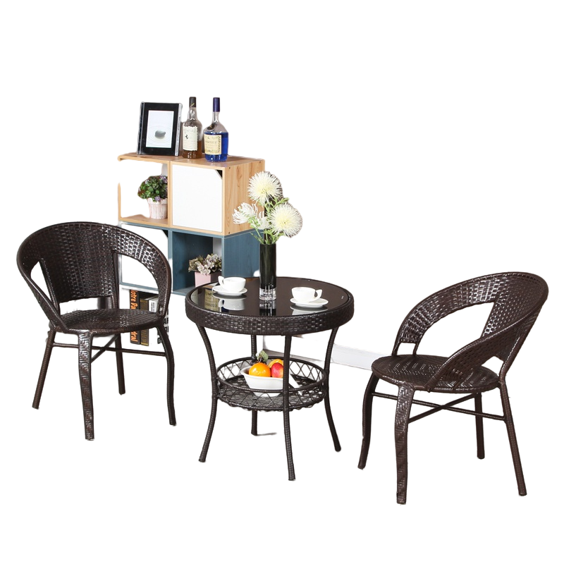 Balcony Table Chair Rattan Chair Three Piece Set Leisure Outdoor Courtyard Tea Table 2 Chair 1 Table With Cushion And Pillow