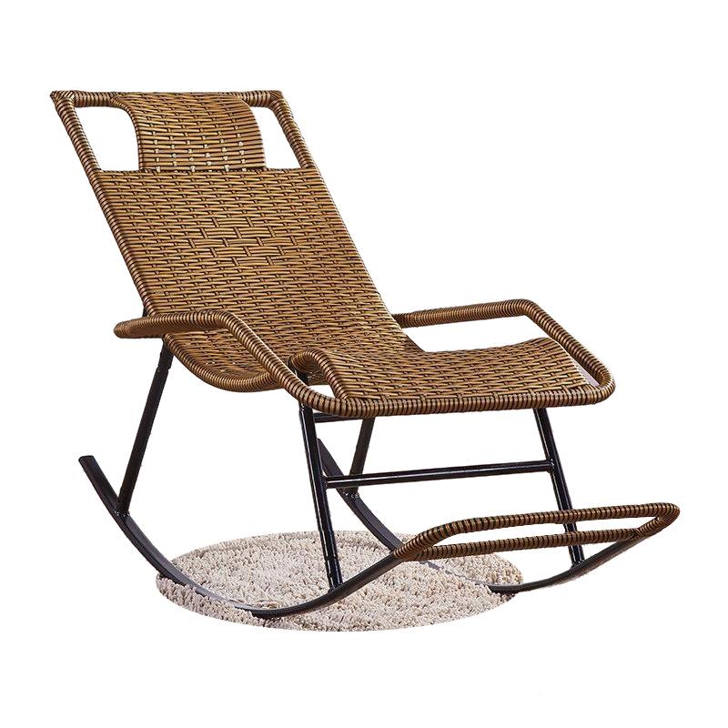 Rocking Chair Rattan Chair Balcony Leisure Lounge Chair Elderly Rocking Chair Indoor Lazy Chair Thickened Seat Surface Tiger Skin Color
