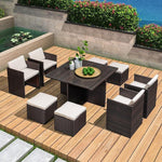 Outdoor Balcony Leisure Table And Chair Combination Courtyard Garden Terrace Rattan Chair Villa Courtyard Table And Chair 4 Chairs + 4 Benches + Square Table